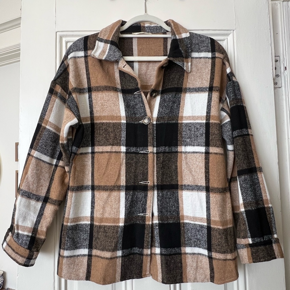 12th Tribe Tan and Black Plaid Button-Down Shirt